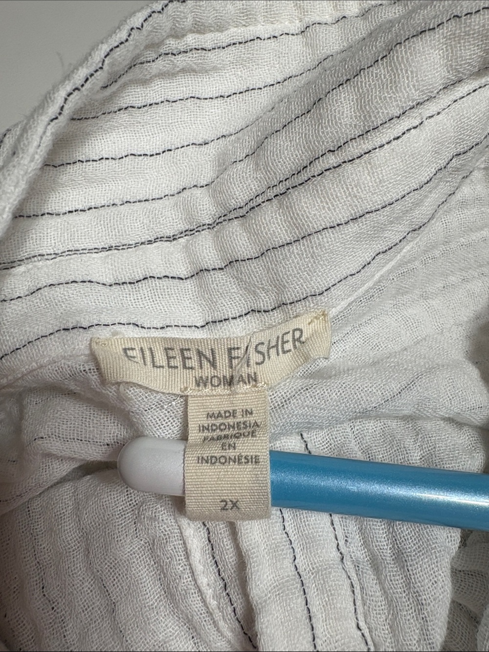Eileen Fisher Organic Cotton Gauze Striped Shirt white stripe 2X - Picture 7 of 11